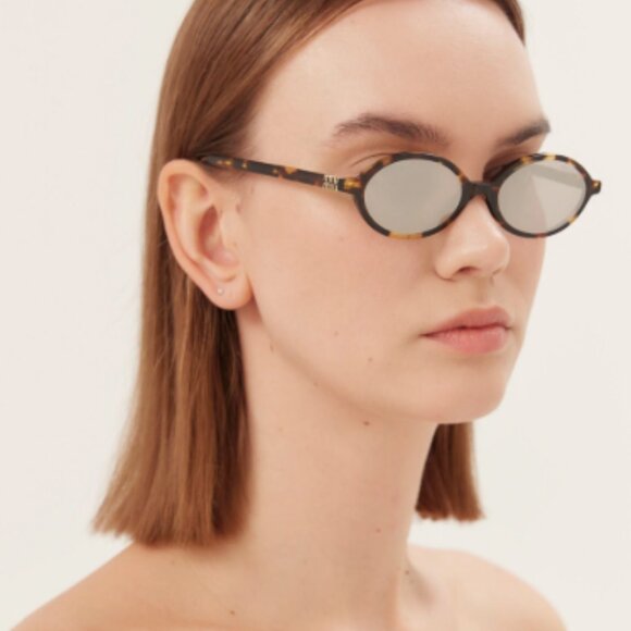 NEW Miu Miu MU04ZS VAU07F Miu Miu oval acetate havana and silver sunglasses - Picture 1 of 5
